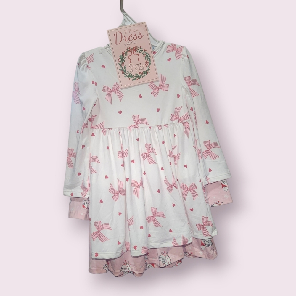 White Dress with Pink Heart and Bow Pattern